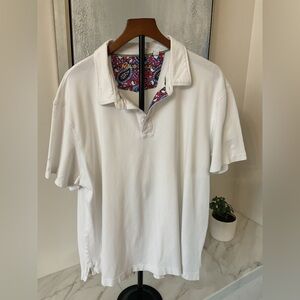 Robert Graham White Cotton Polo Shirt with Skull Patterned Collar
